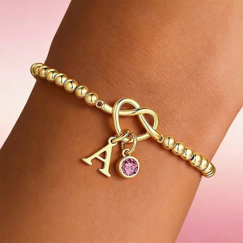 Initial Birthstone Beaded Knot Bracelet