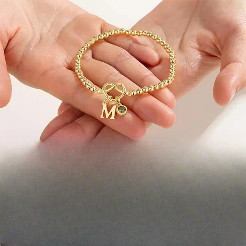 Initial Birthstone Beaded Knot Bracelet