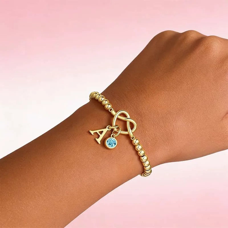 Initial Birthstone Beaded Knot Bracelet