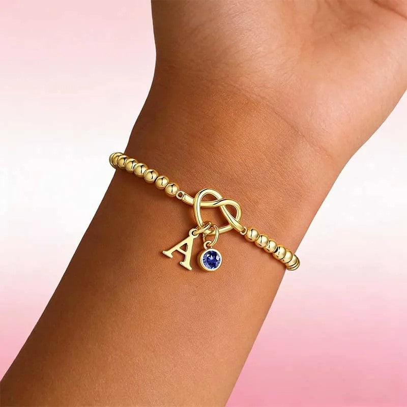 Initial Birthstone Beaded Knot Bracelet