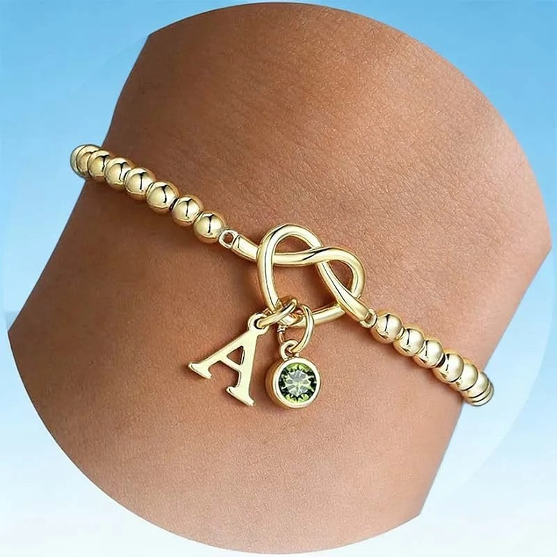 Initial Birthstone Beaded Knot Bracelet