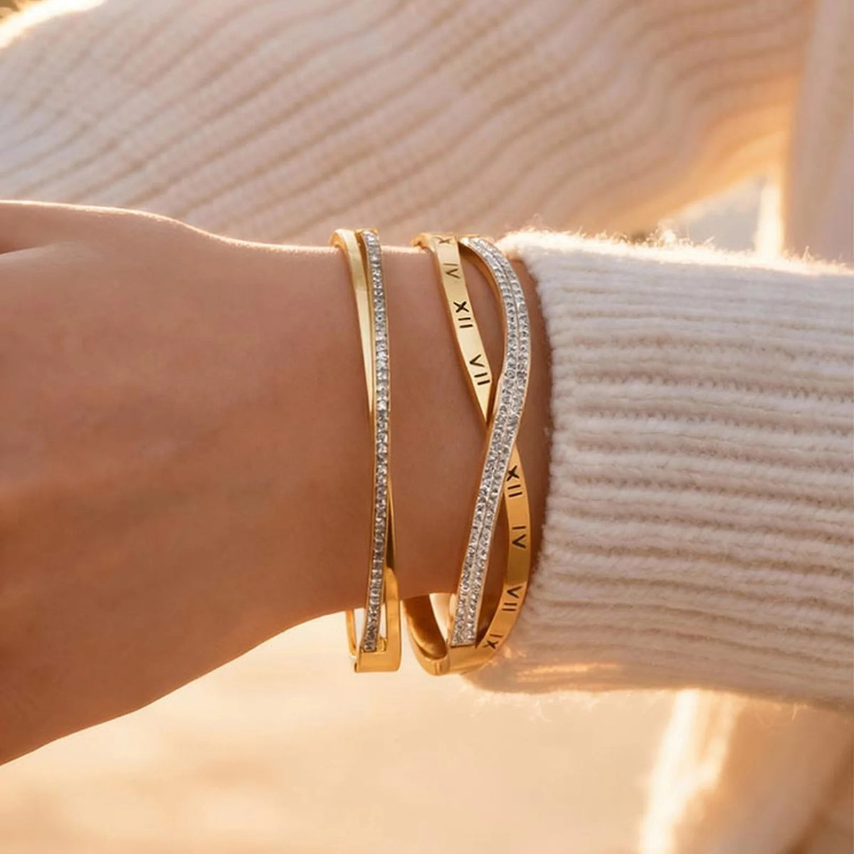 Roman Numeral Rhinestone Crossover Bracelet