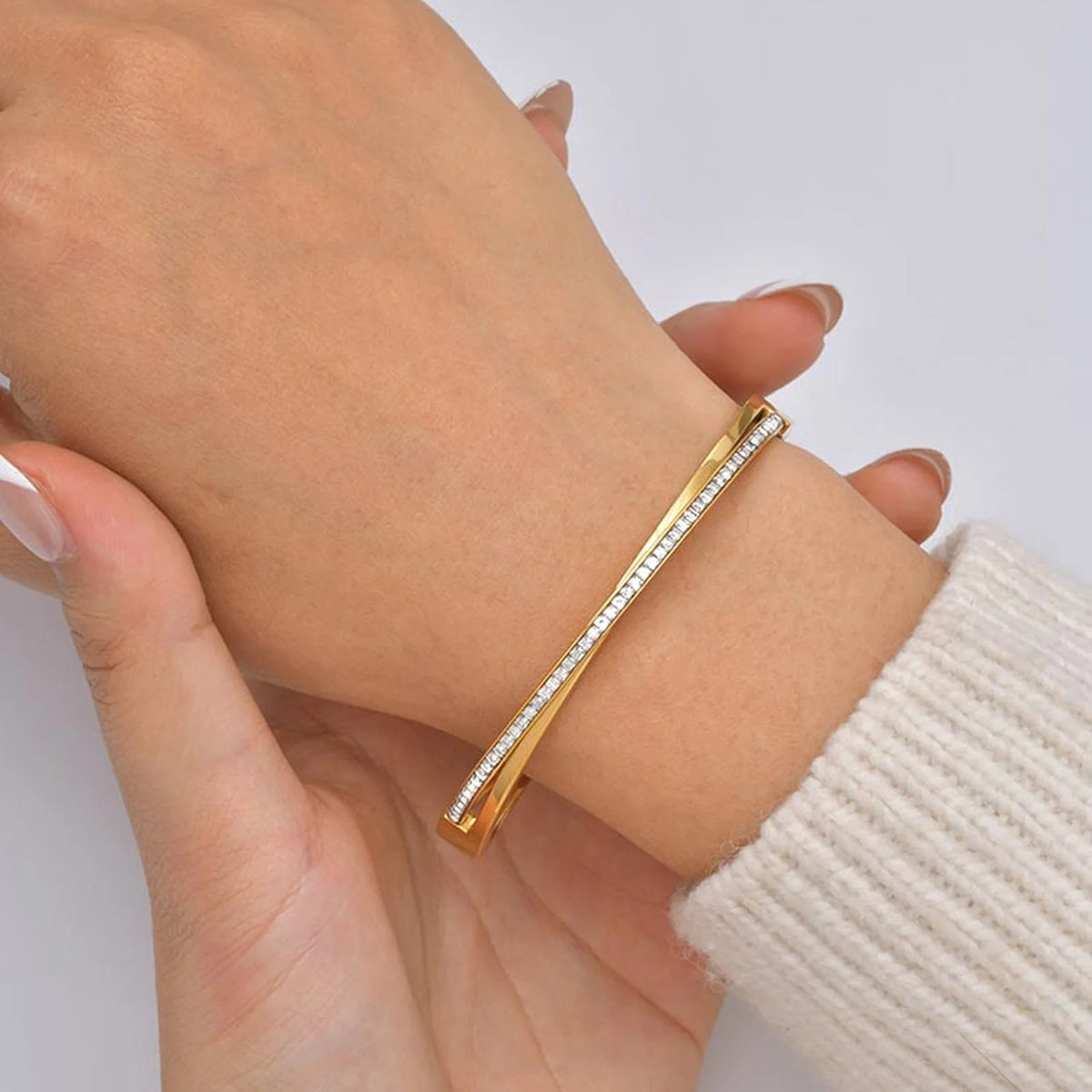 Roman Numeral Rhinestone Crossover Bracelet