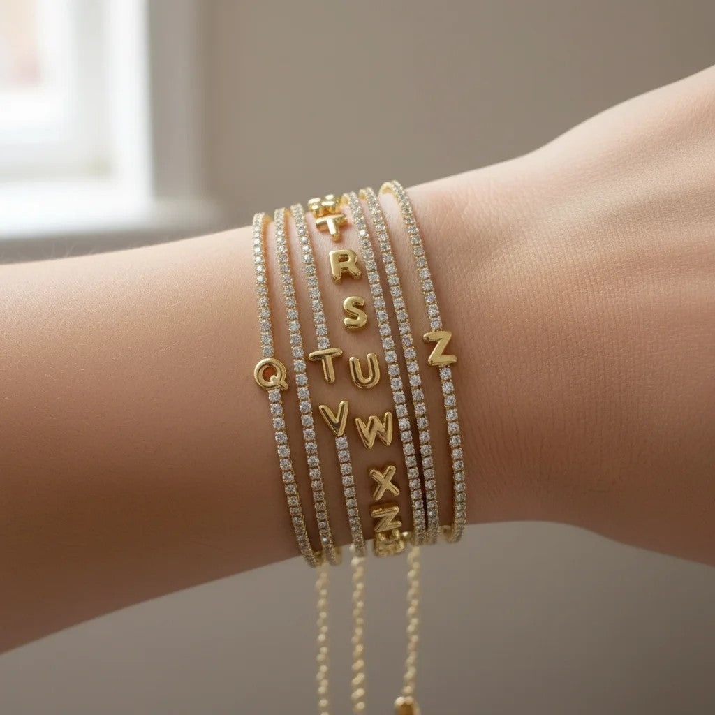 Crystal Initial Tennis Bracelet Set