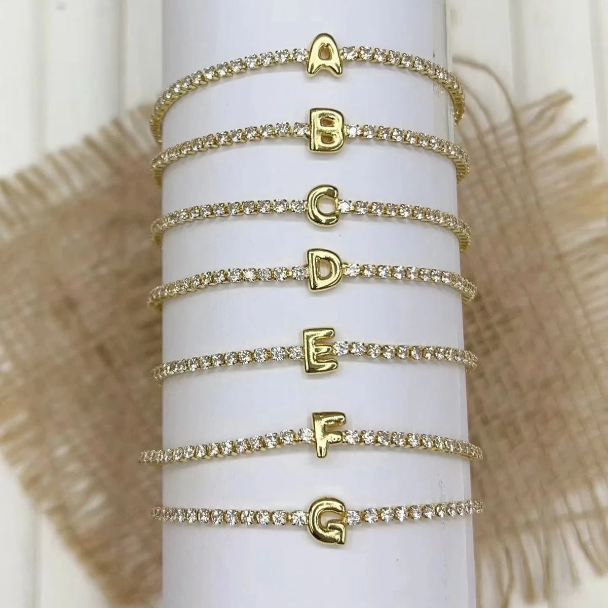 Crystal Initial Tennis Bracelet Set