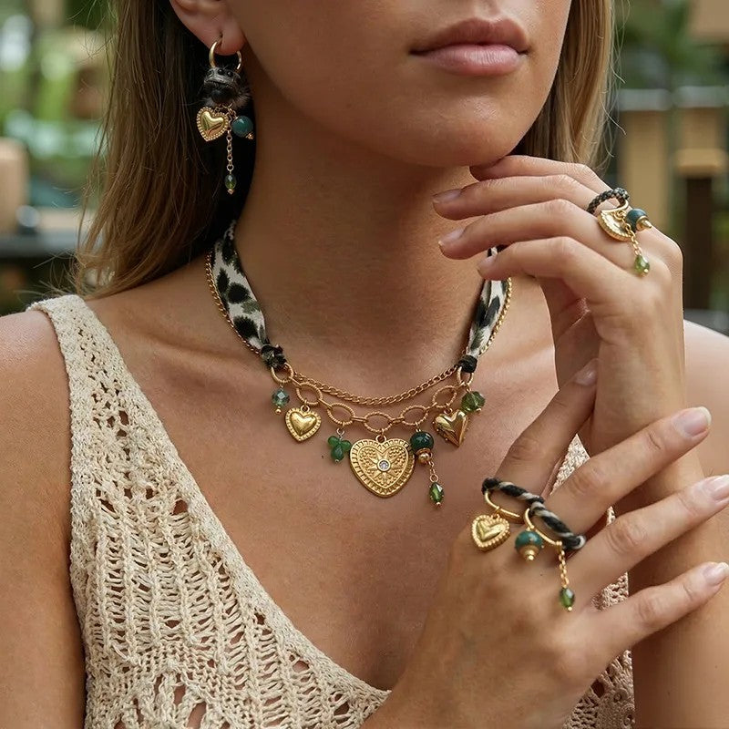 Gold Leopard Heart Jewelry Set