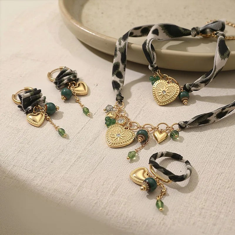 Gold Leopard Heart Jewelry Set