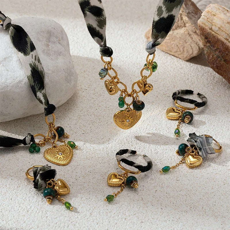 Gold Leopard Heart Jewelry Set
