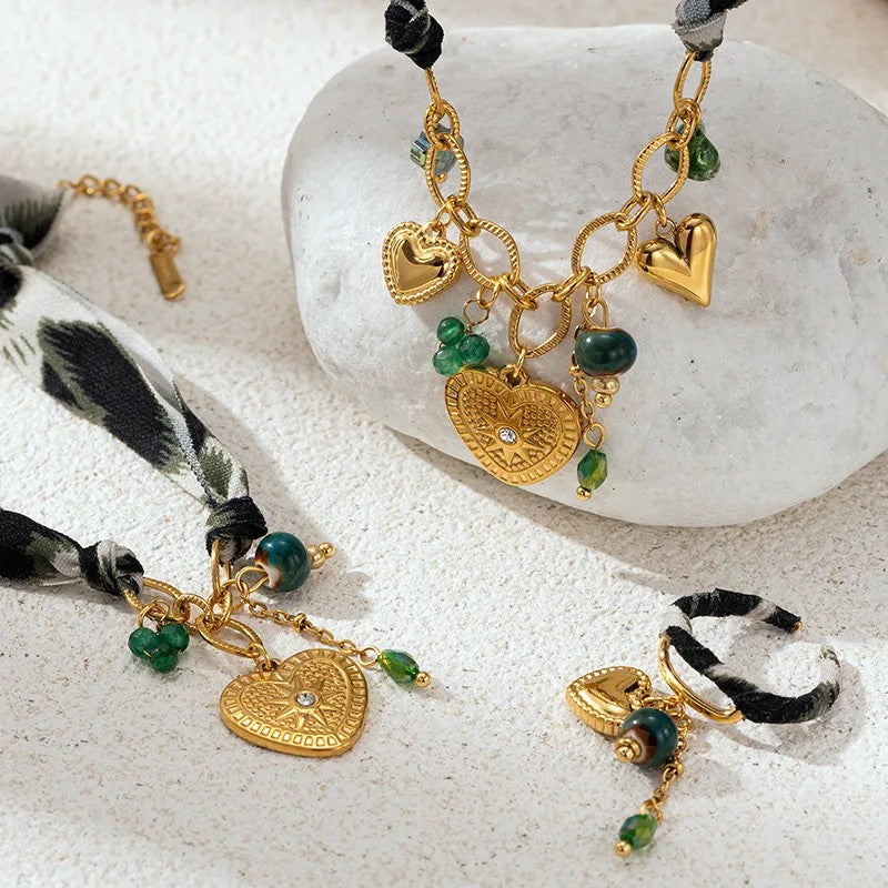 Gold Leopard Heart Jewelry Set