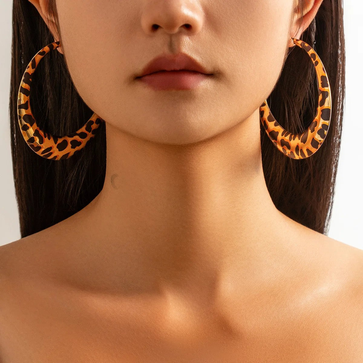 Leopard Print C-Shape Hoop Earrings