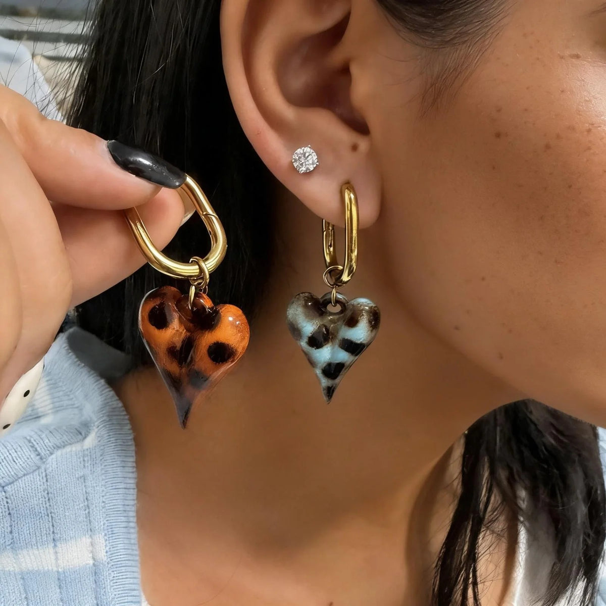 Tortoiseshell Heart Huggie Earrings