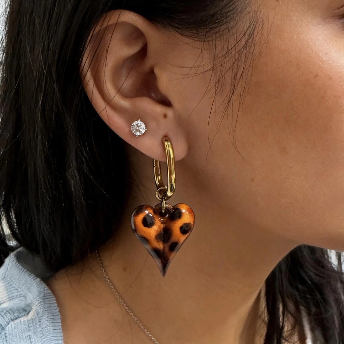 Tortoiseshell Heart Huggie Earrings