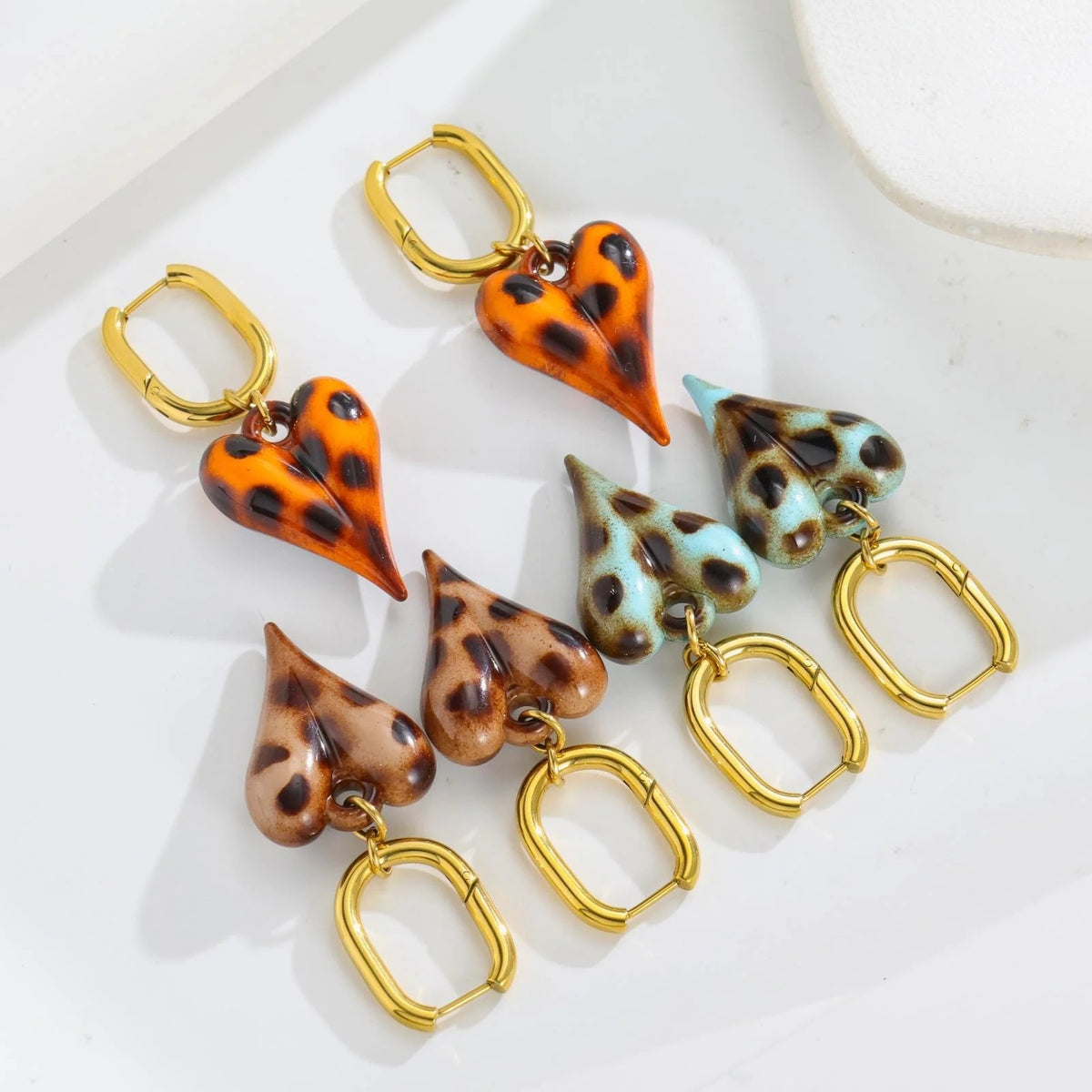 Tortoiseshell Heart Huggie Earrings