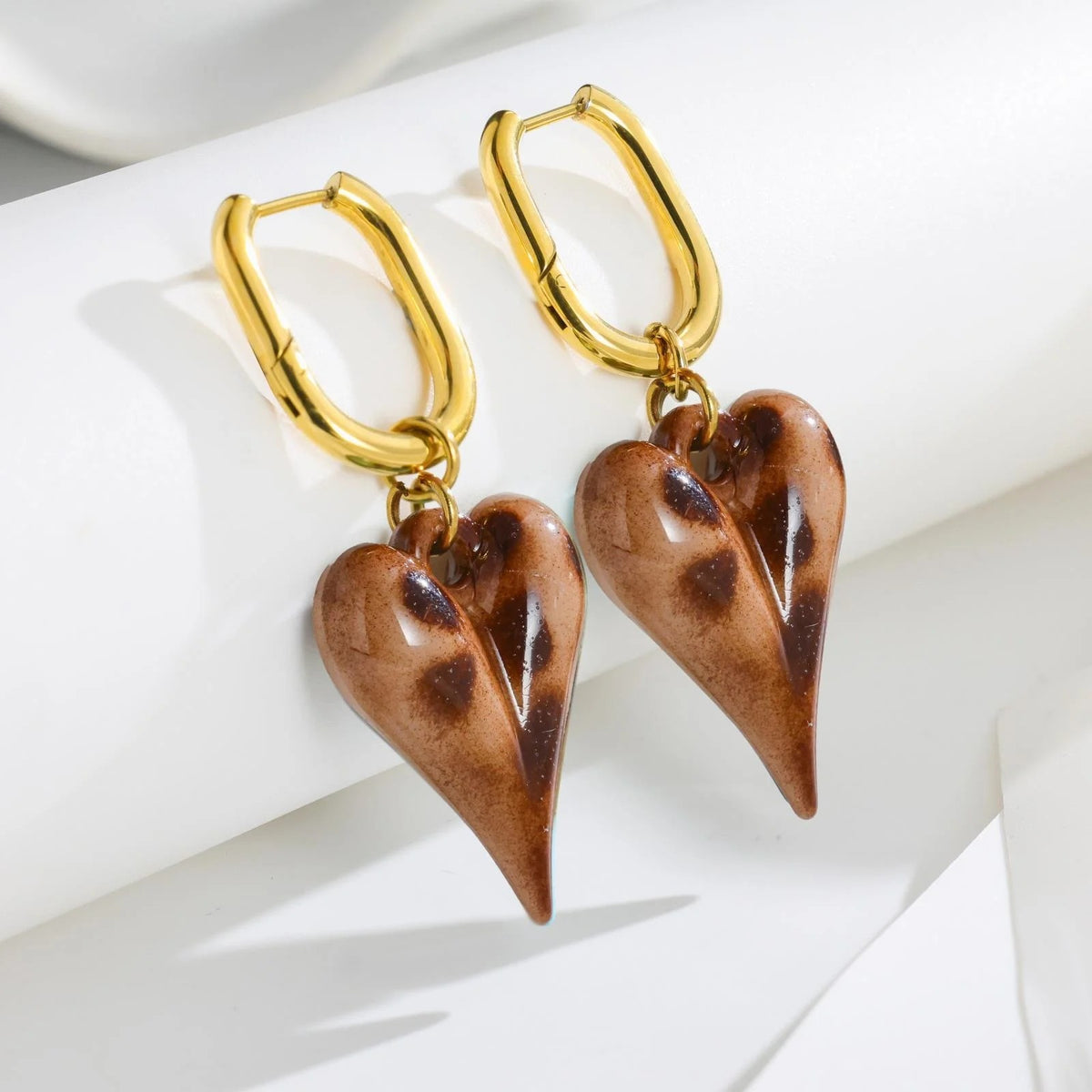 Tortoiseshell Heart Huggie Earrings