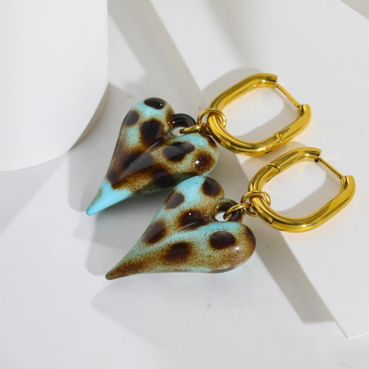 Tortoiseshell Heart Huggie Earrings
