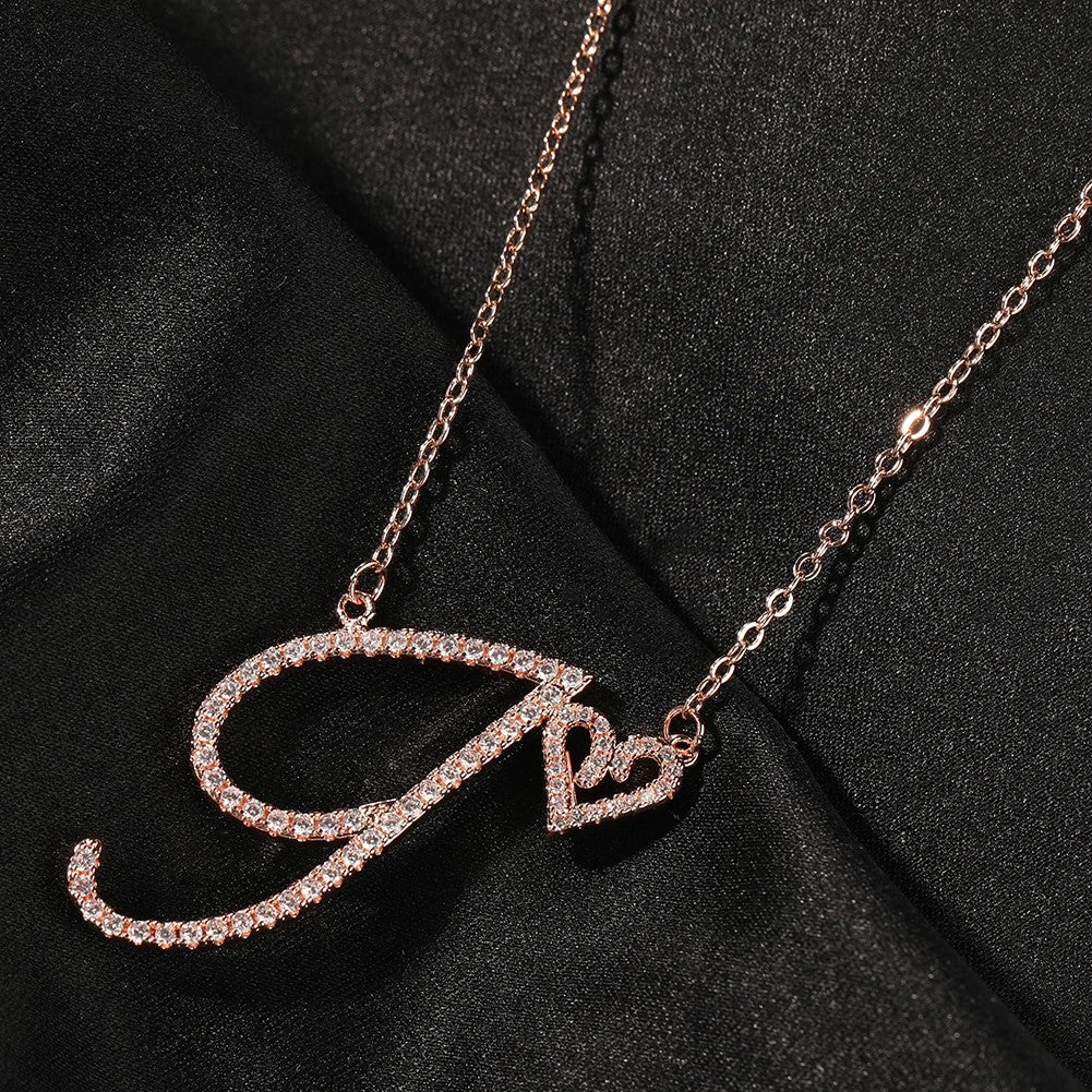Crystal Cursive Initial Necklace