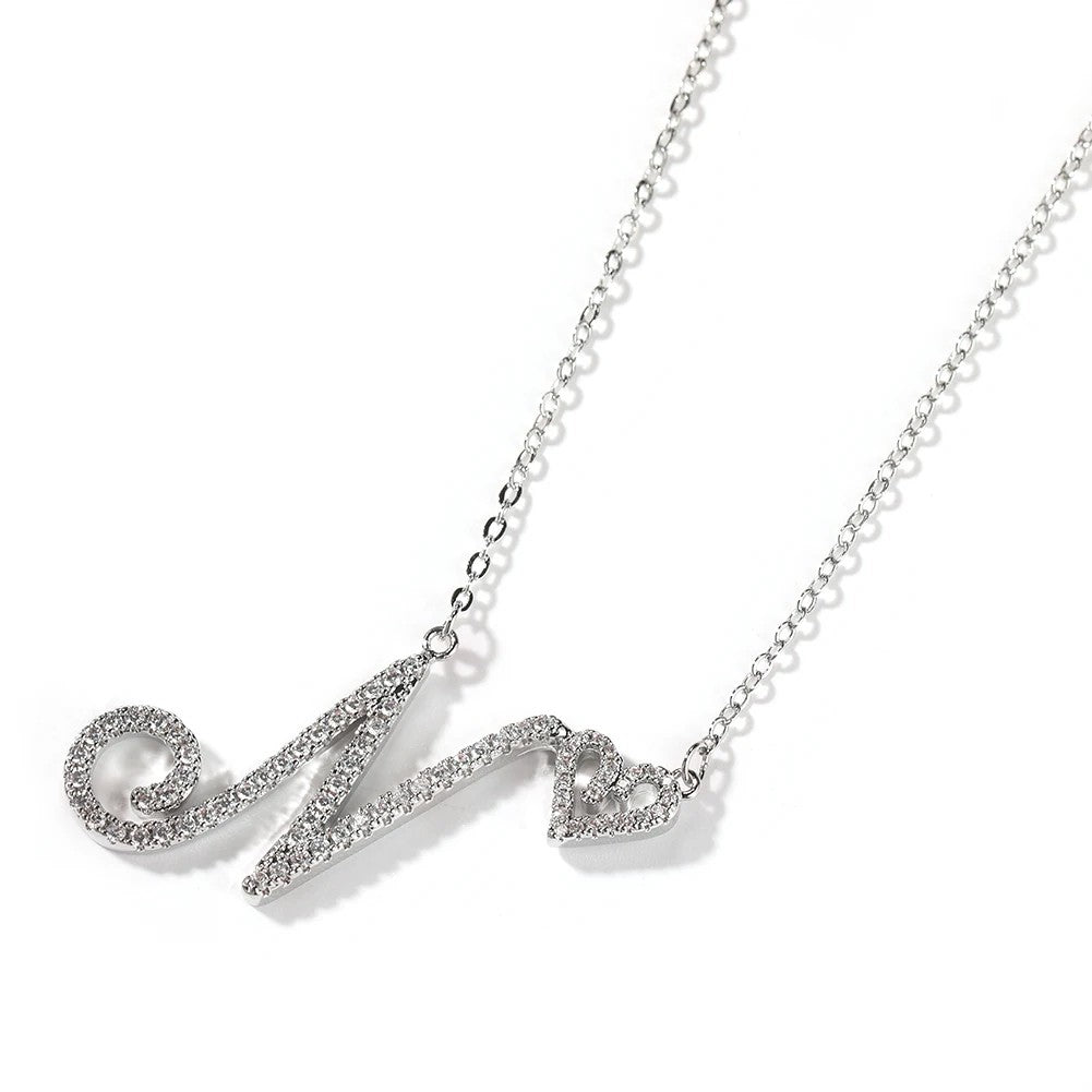 Crystal Cursive Initial Necklace