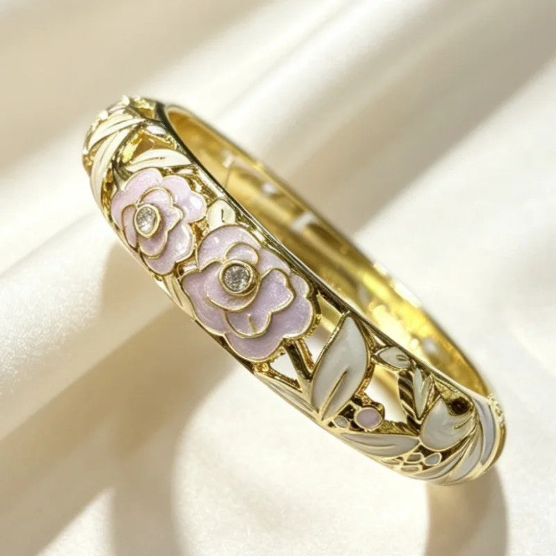 Pastel Camellia Enamel Bangle Set