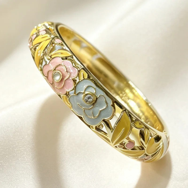 Pastel Camellia Enamel Bangle Set