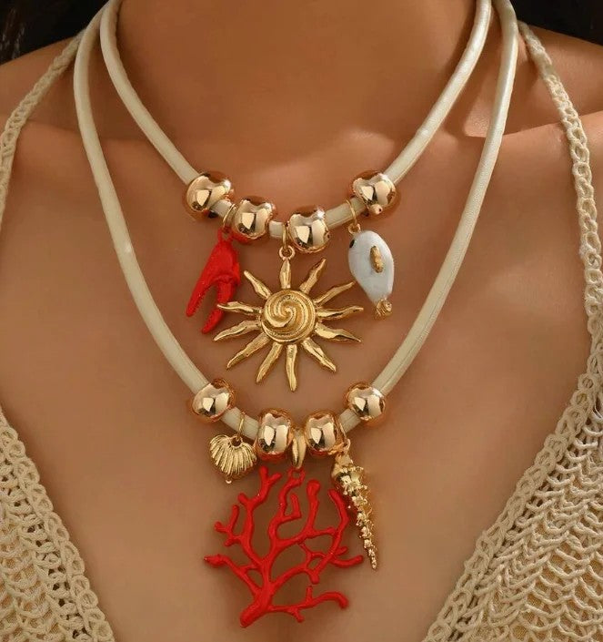 Sun & Coral Charm Necklace