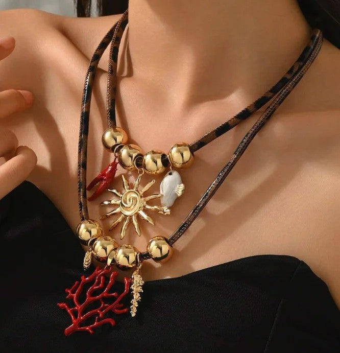 Sun & Coral Charm Necklace