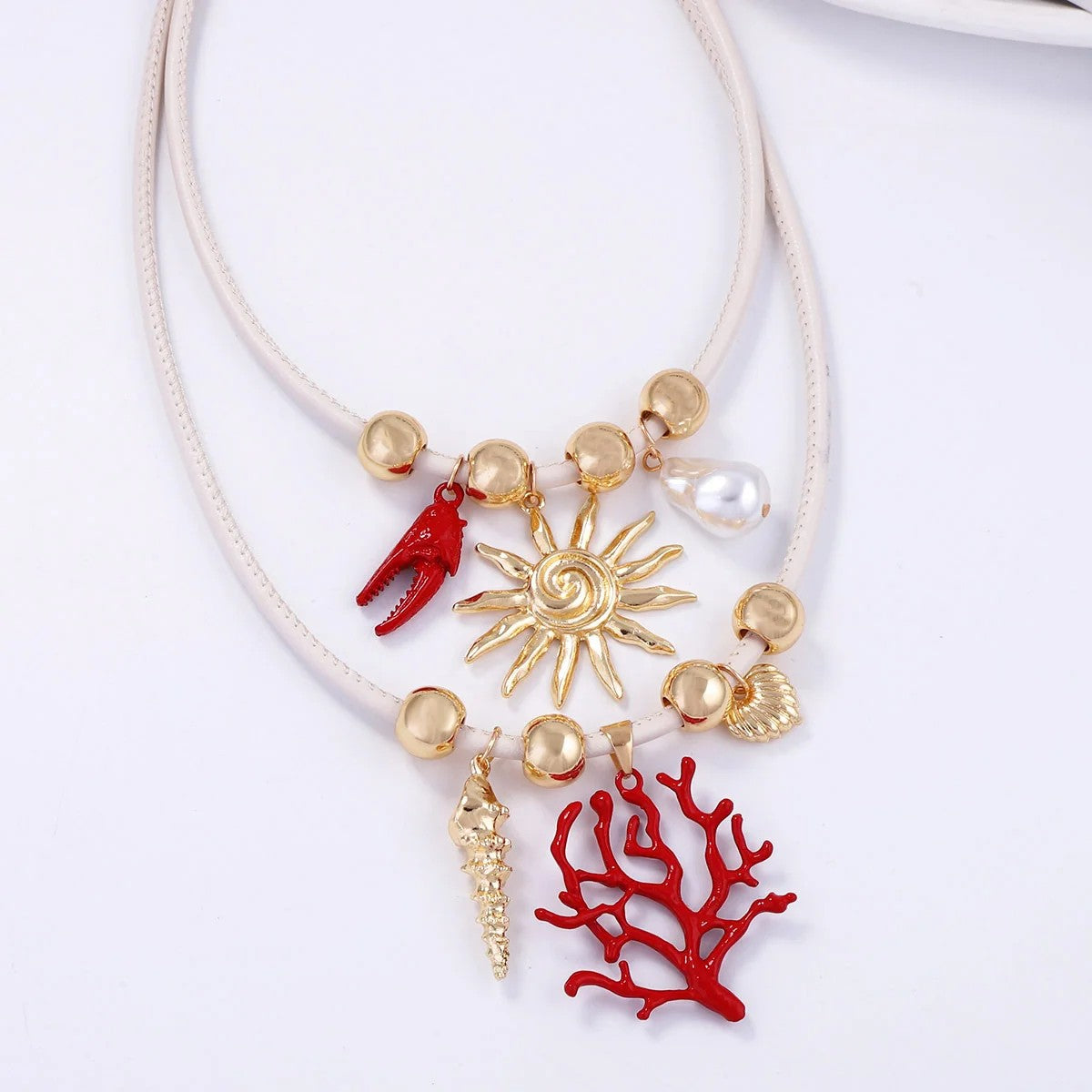 Sun & Coral Charm Necklace
