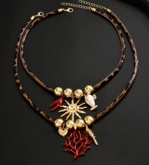 Sun & Coral Charm Necklace