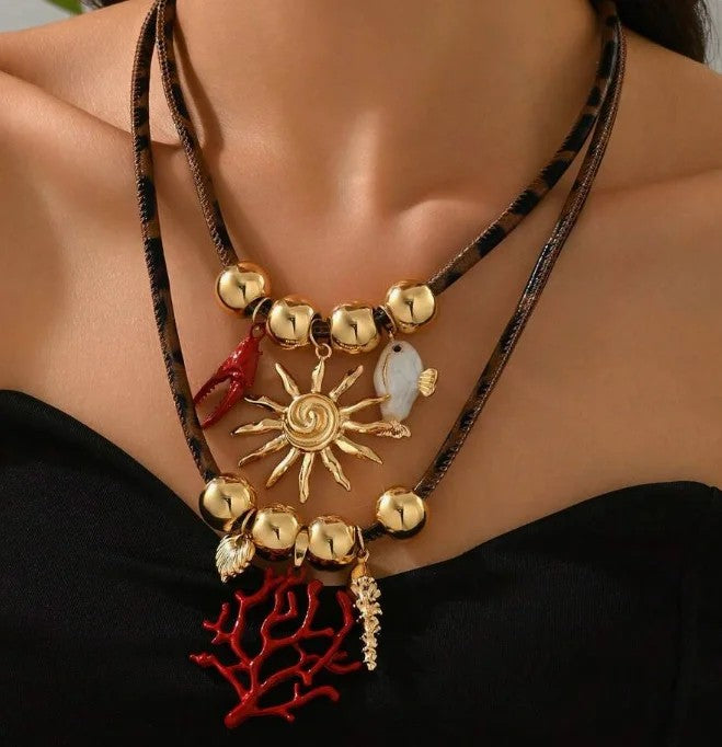 Sun & Coral Charm Necklace