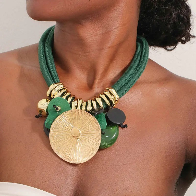 Green Rope Sunburst Necklace