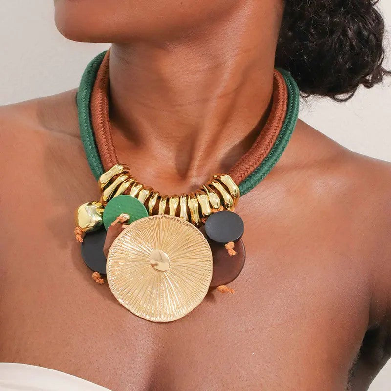 Green Rope Sunburst Necklace