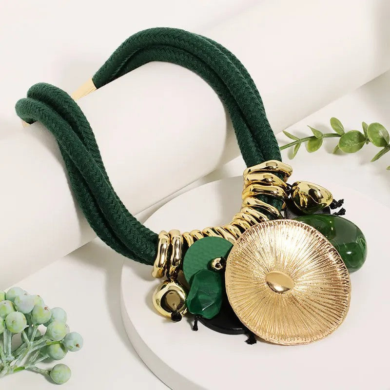 Green Rope Sunburst Necklace