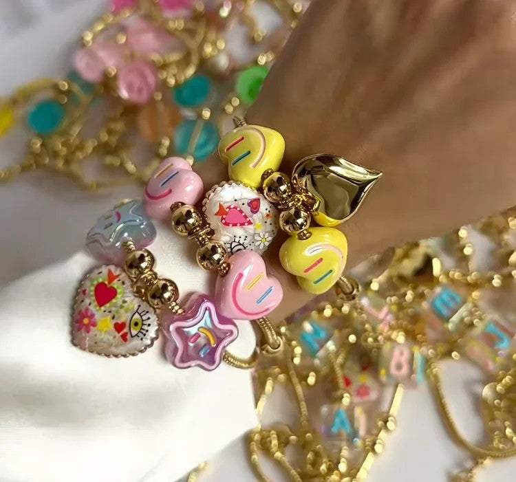 Colorful Heart & Smile Charm Bracelet