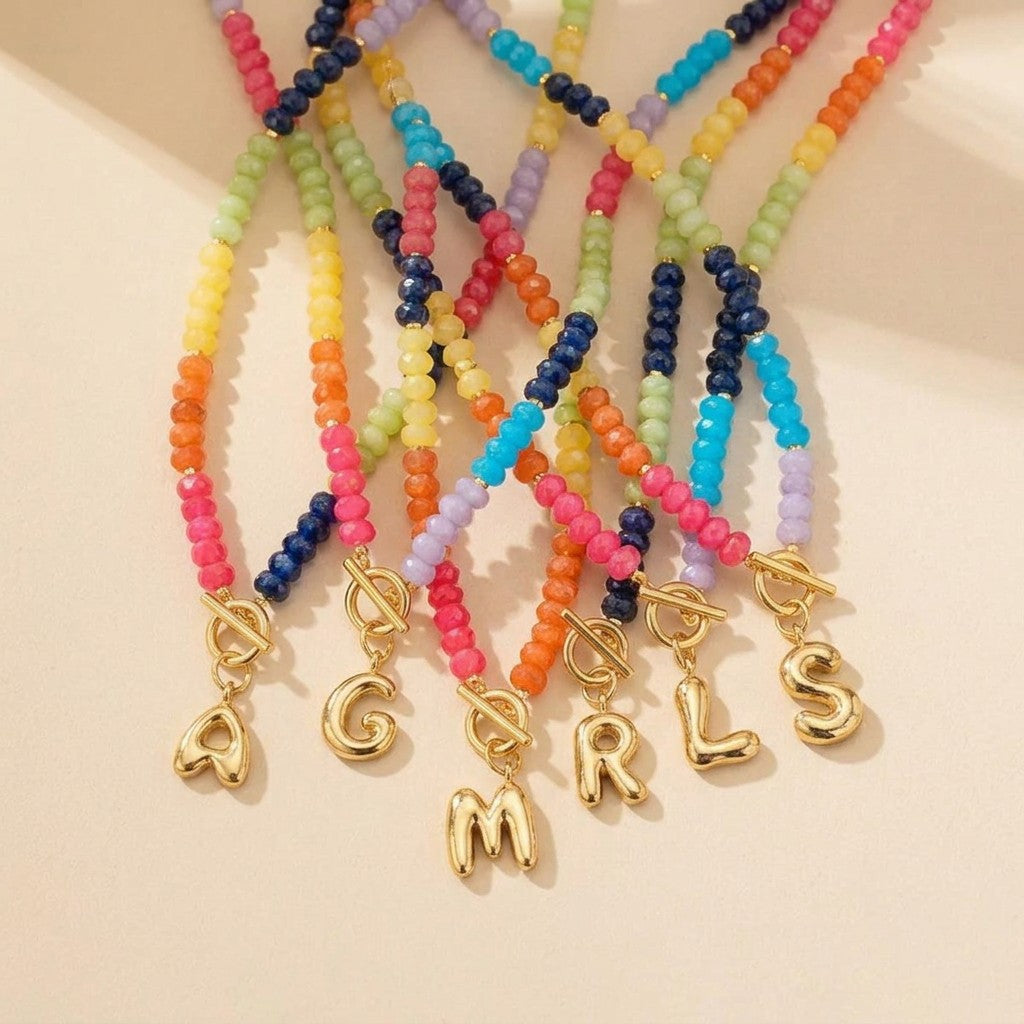Rainbow Gemstone Initial Necklace