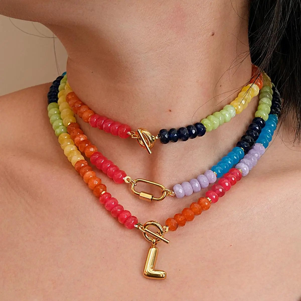 Rainbow Gemstone Initial Necklace