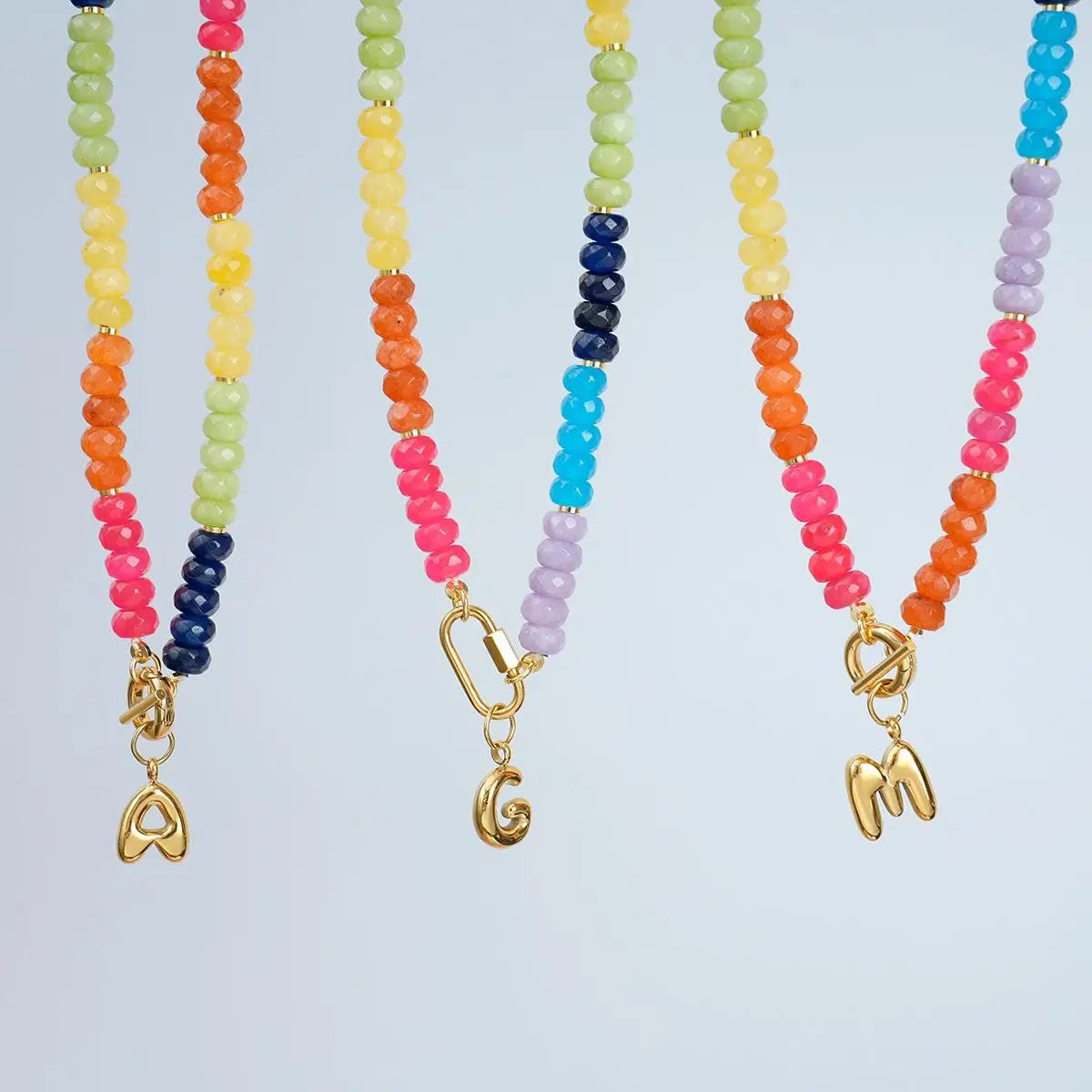 Rainbow Gemstone Initial Necklace
