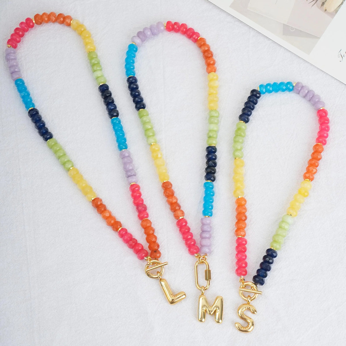 Rainbow Gemstone Initial Necklace