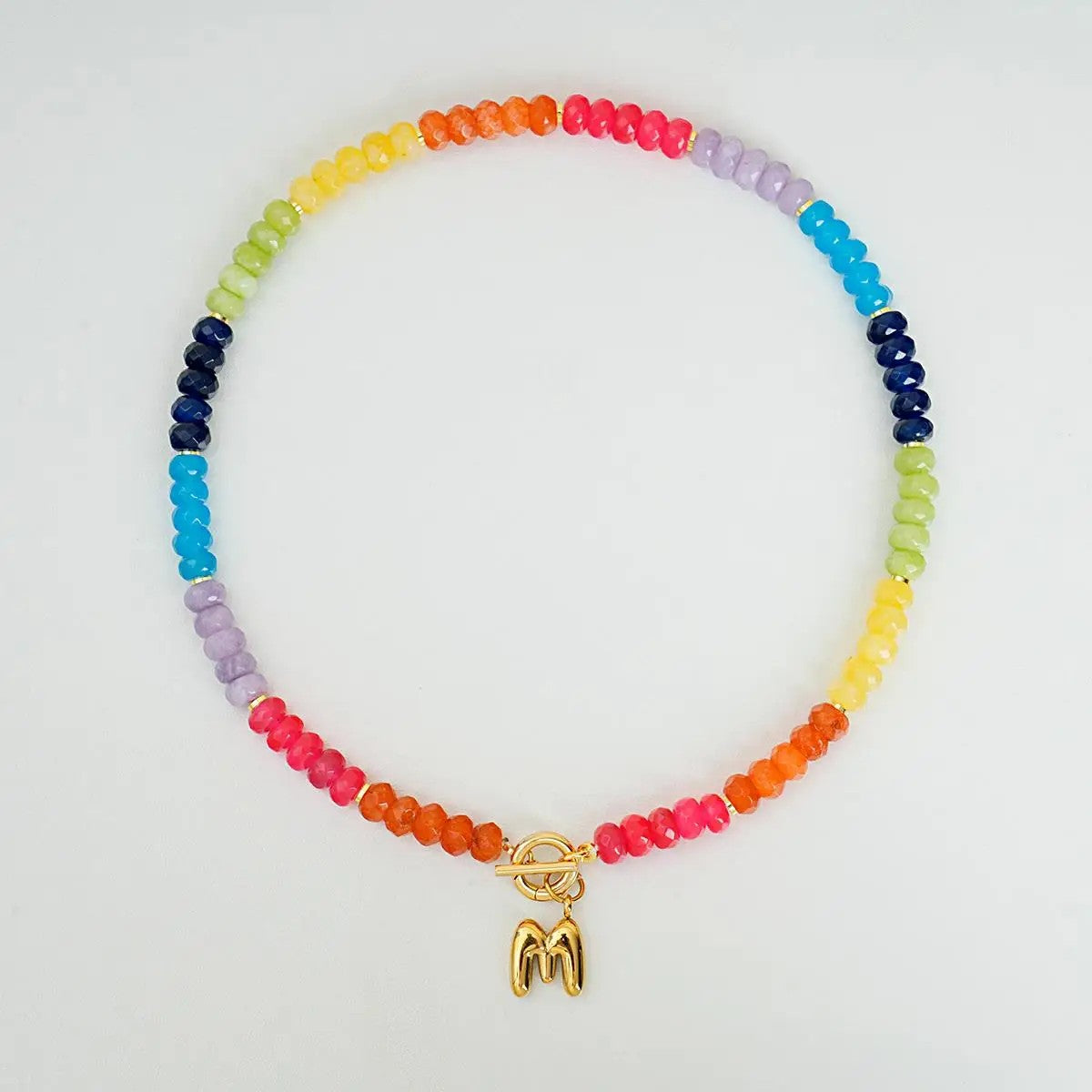 Rainbow Gemstone Initial Necklace