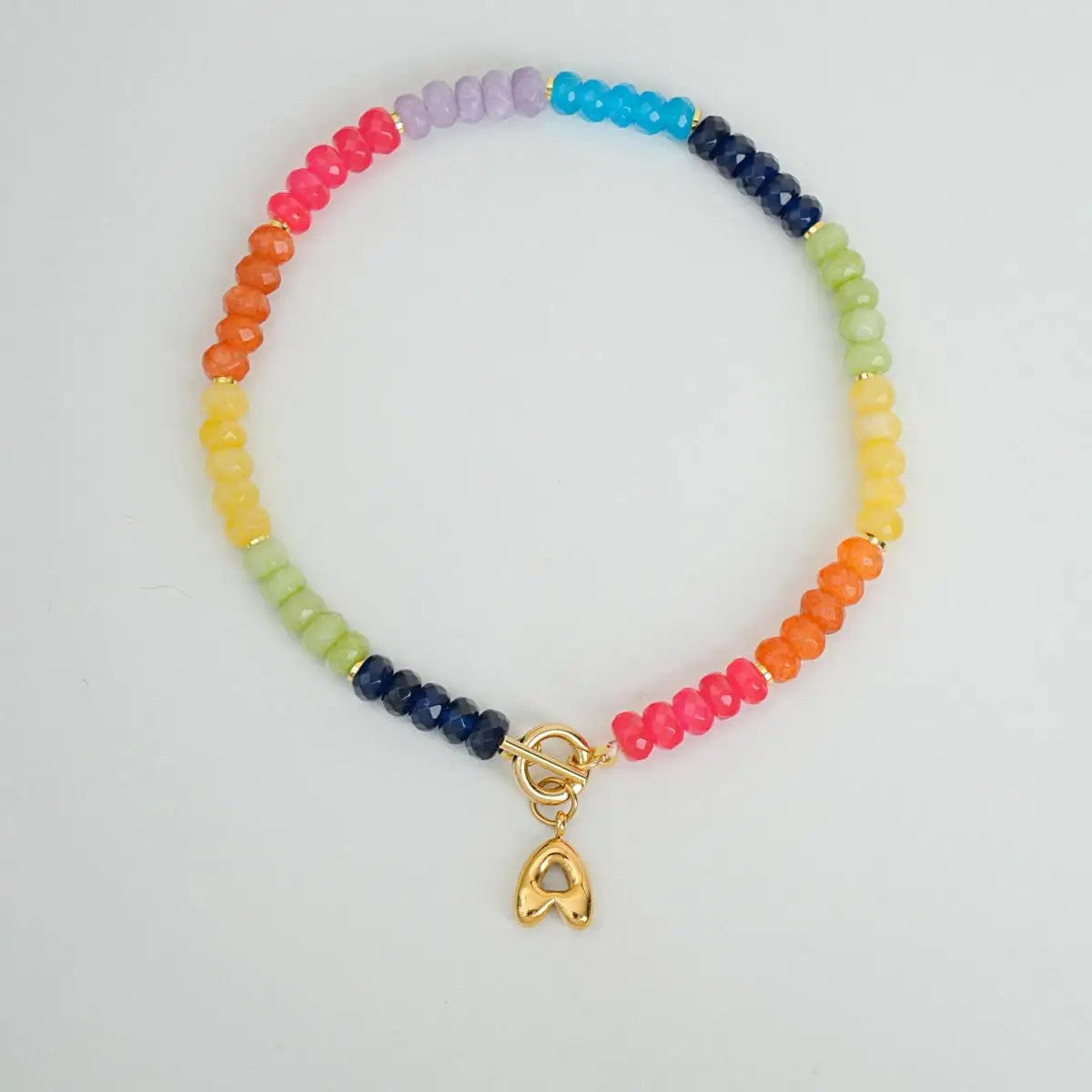 Rainbow Gemstone Initial Necklace