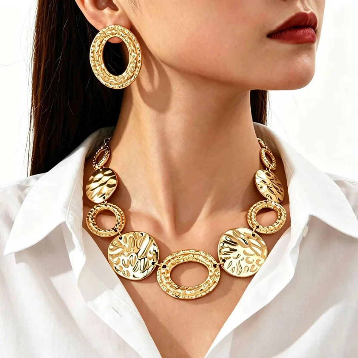 Textured Geometric Circle Jewelry Set