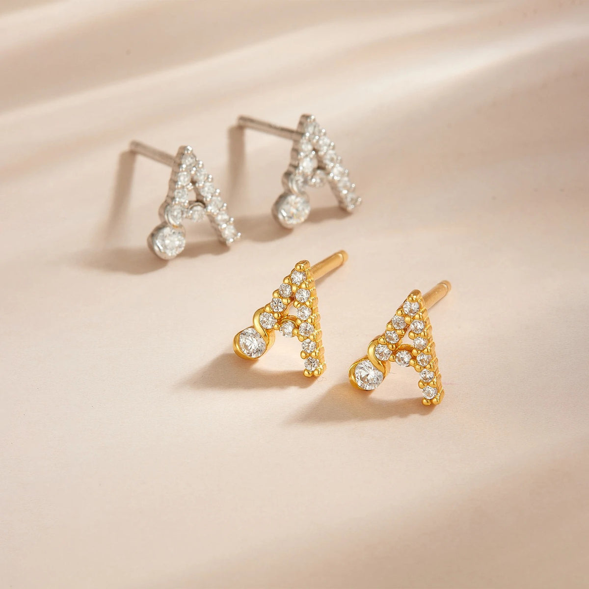 Rose Gold Crystal Initial Letter Stud Earrings