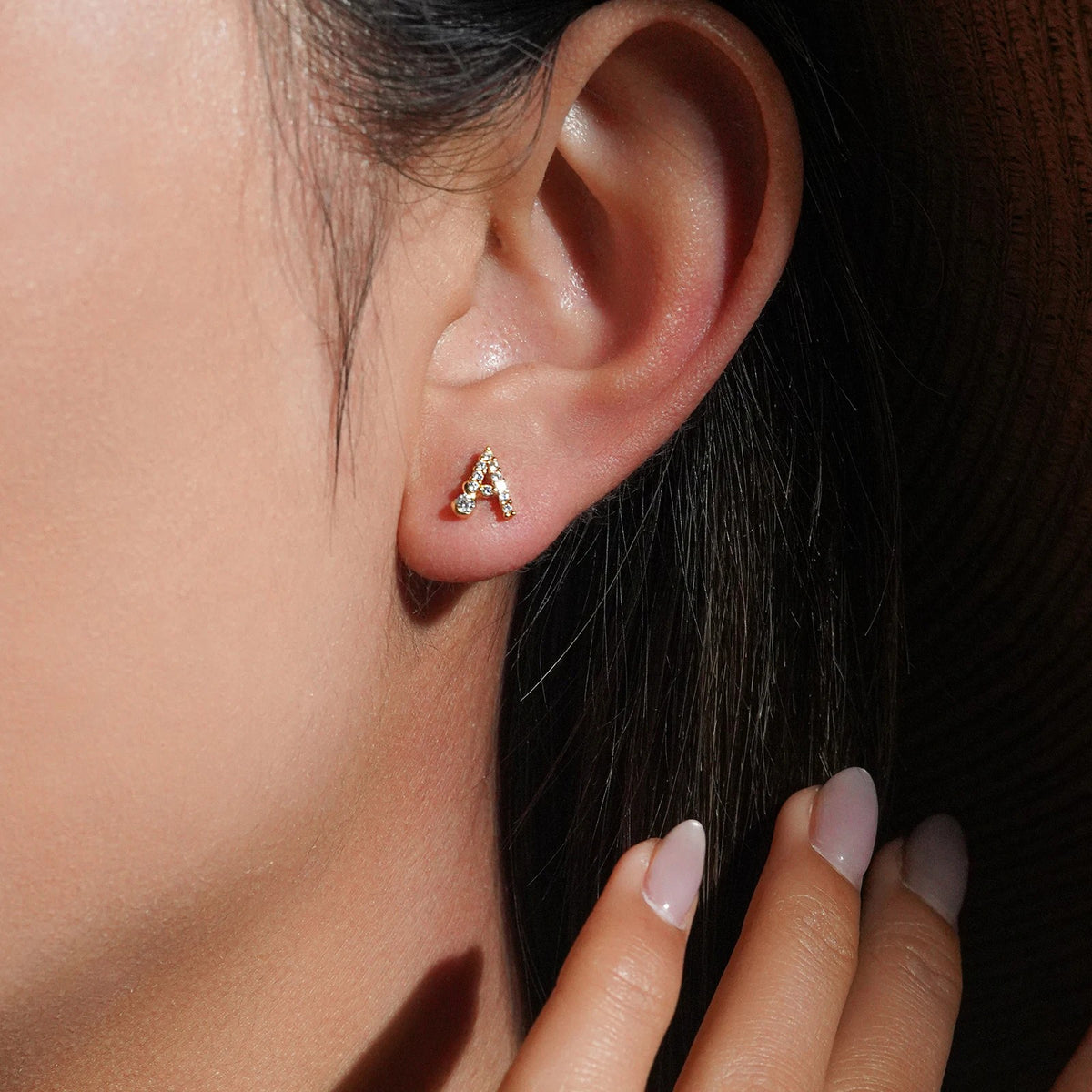 Rose Gold Crystal Initial Letter Stud Earrings