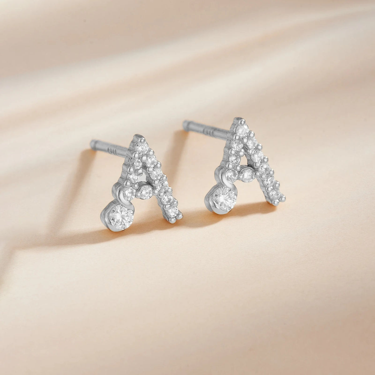Rose Gold Crystal Initial Letter Stud Earrings