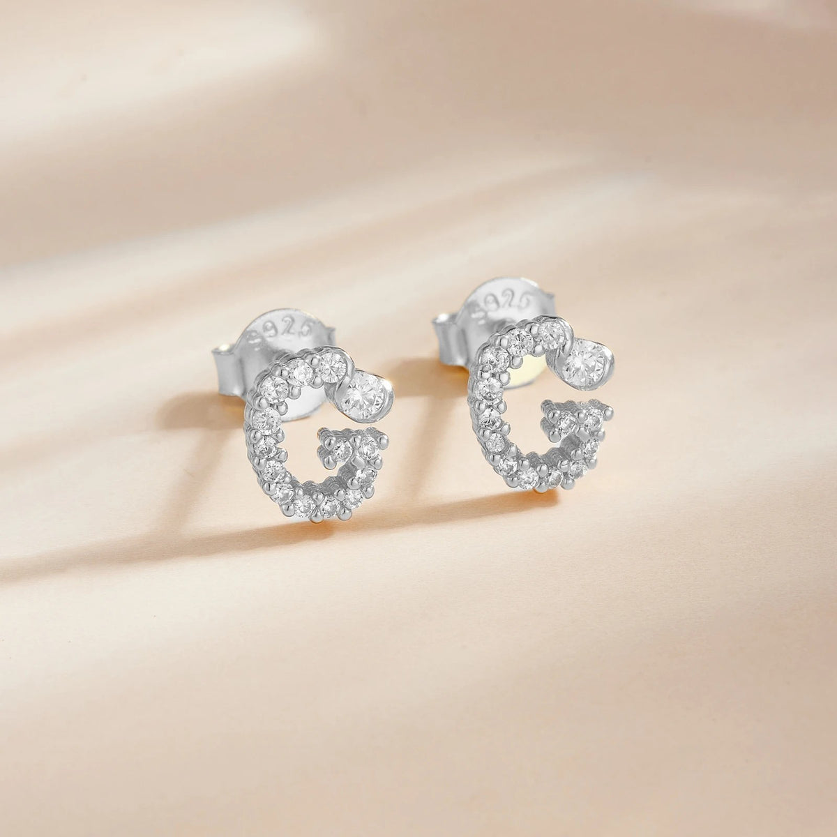 Rose Gold Crystal Initial Letter Stud Earrings