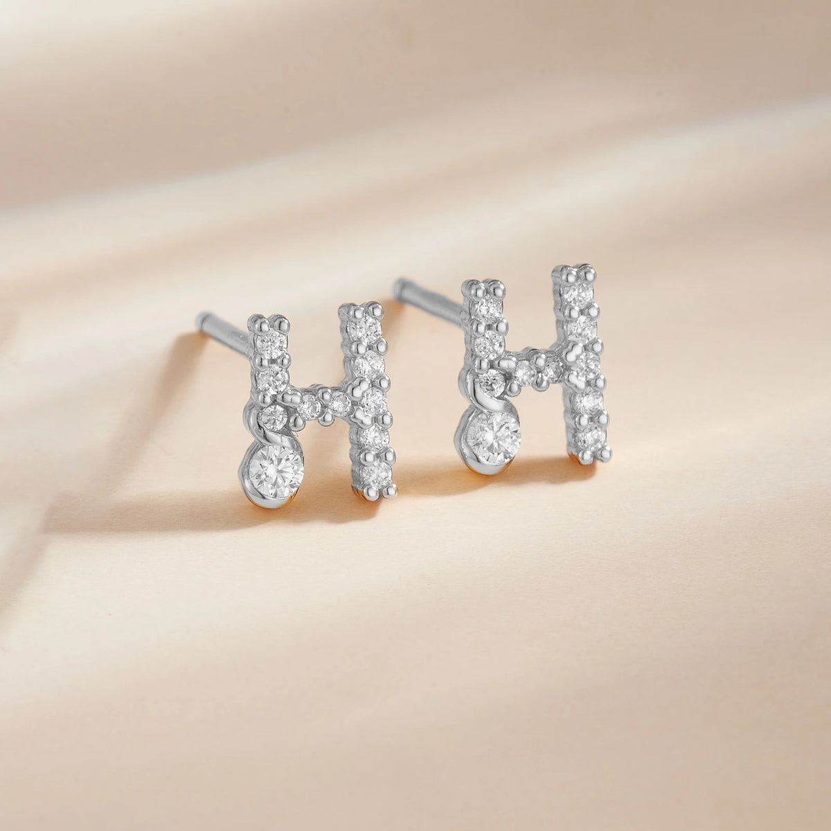 Rose Gold Crystal Initial Letter Stud Earrings