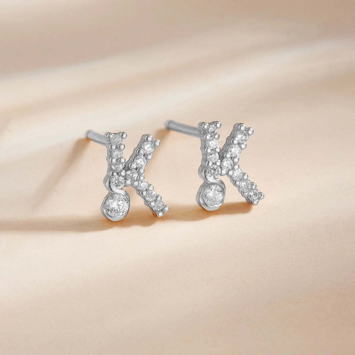 Rose Gold Crystal Initial Letter Stud Earrings