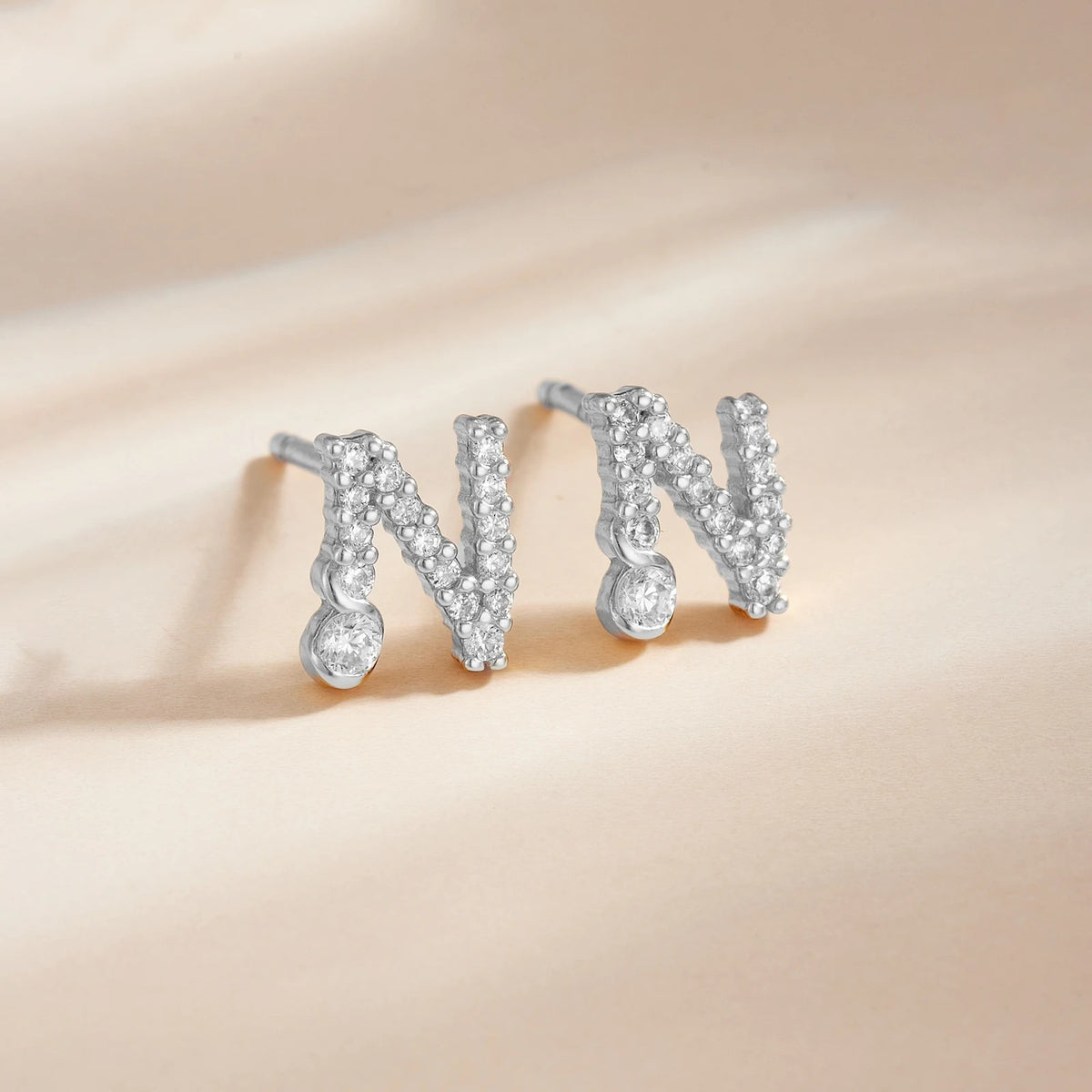Rose Gold Crystal Initial Letter Stud Earrings