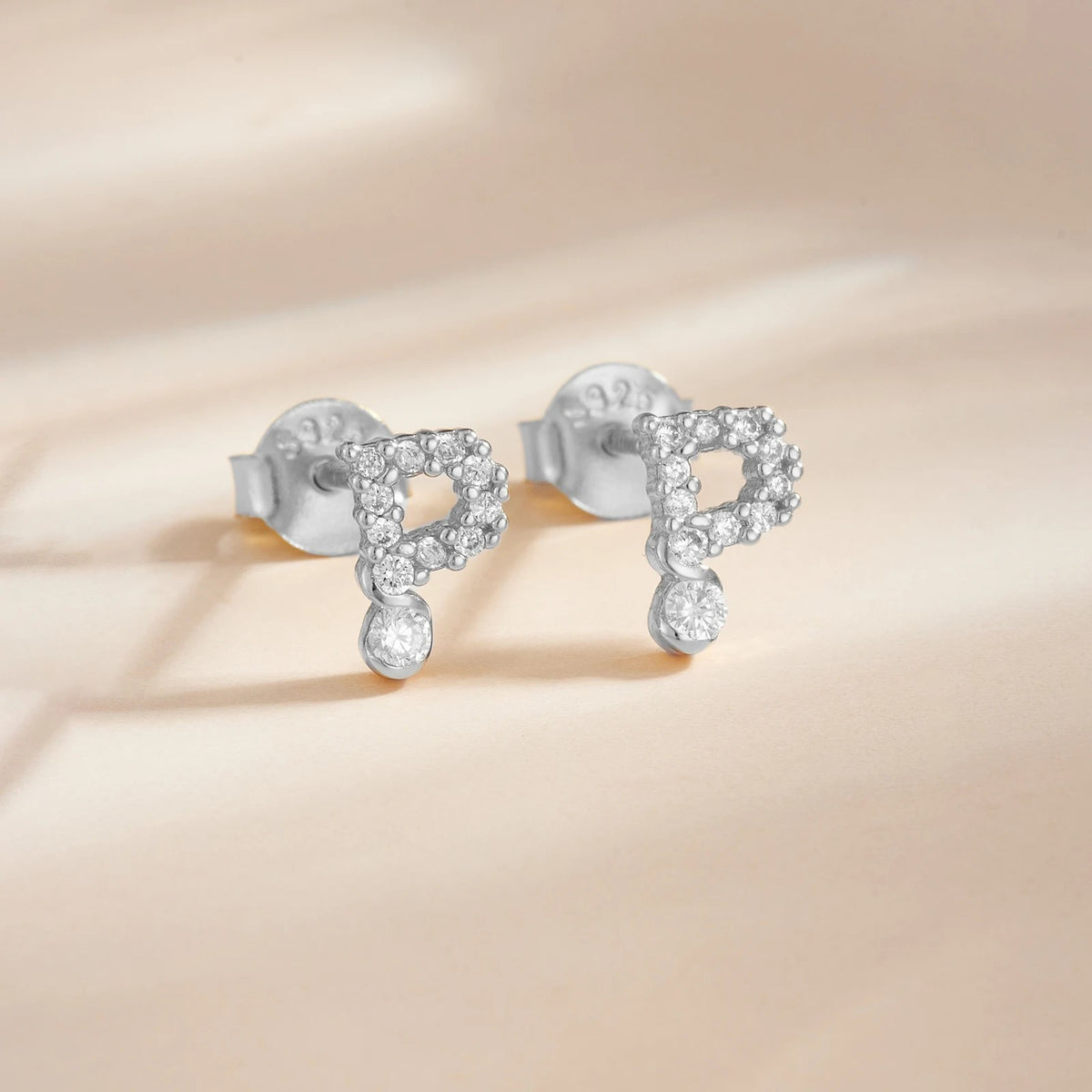 Rose Gold Crystal Initial Letter Stud Earrings