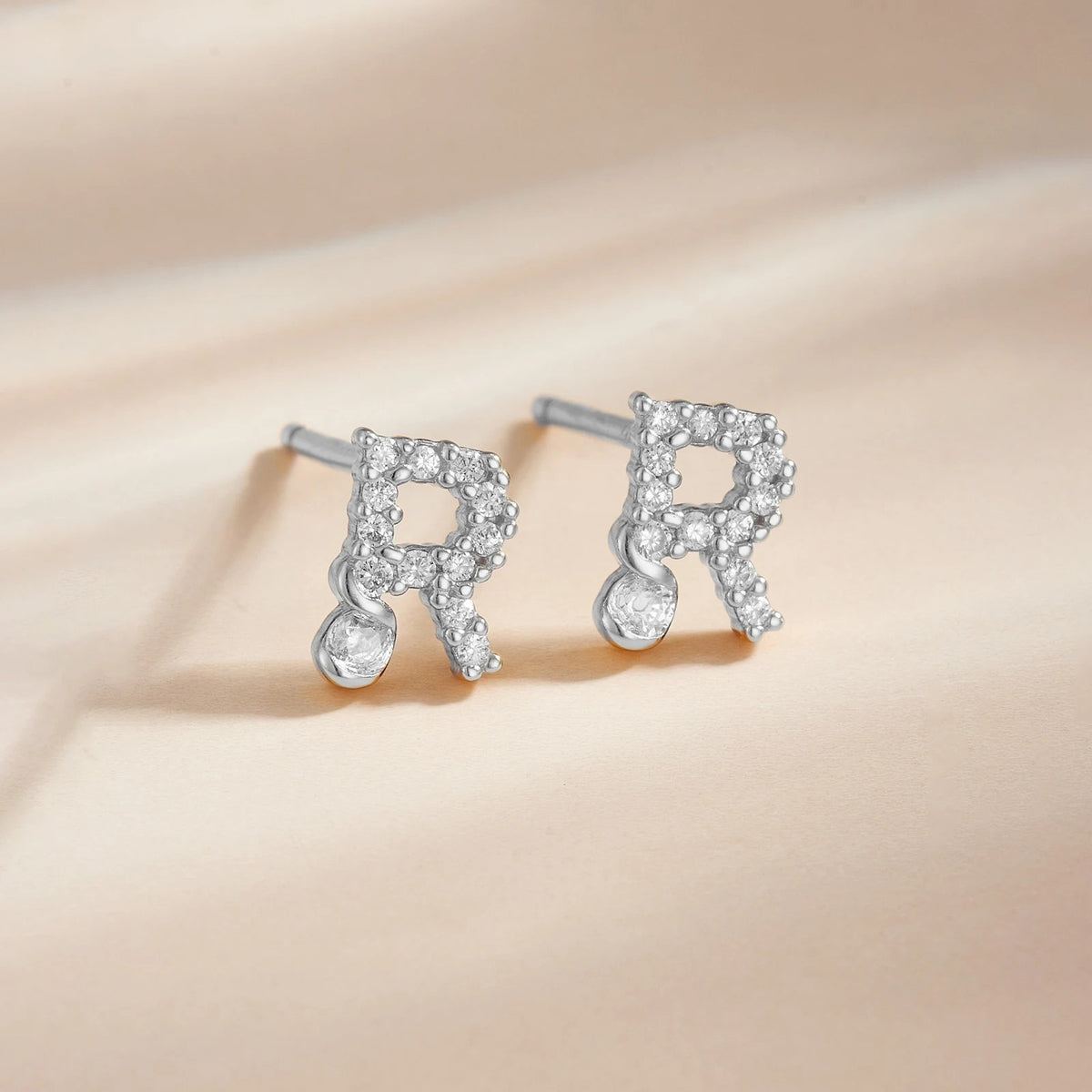 Rose Gold Crystal Initial Letter Stud Earrings