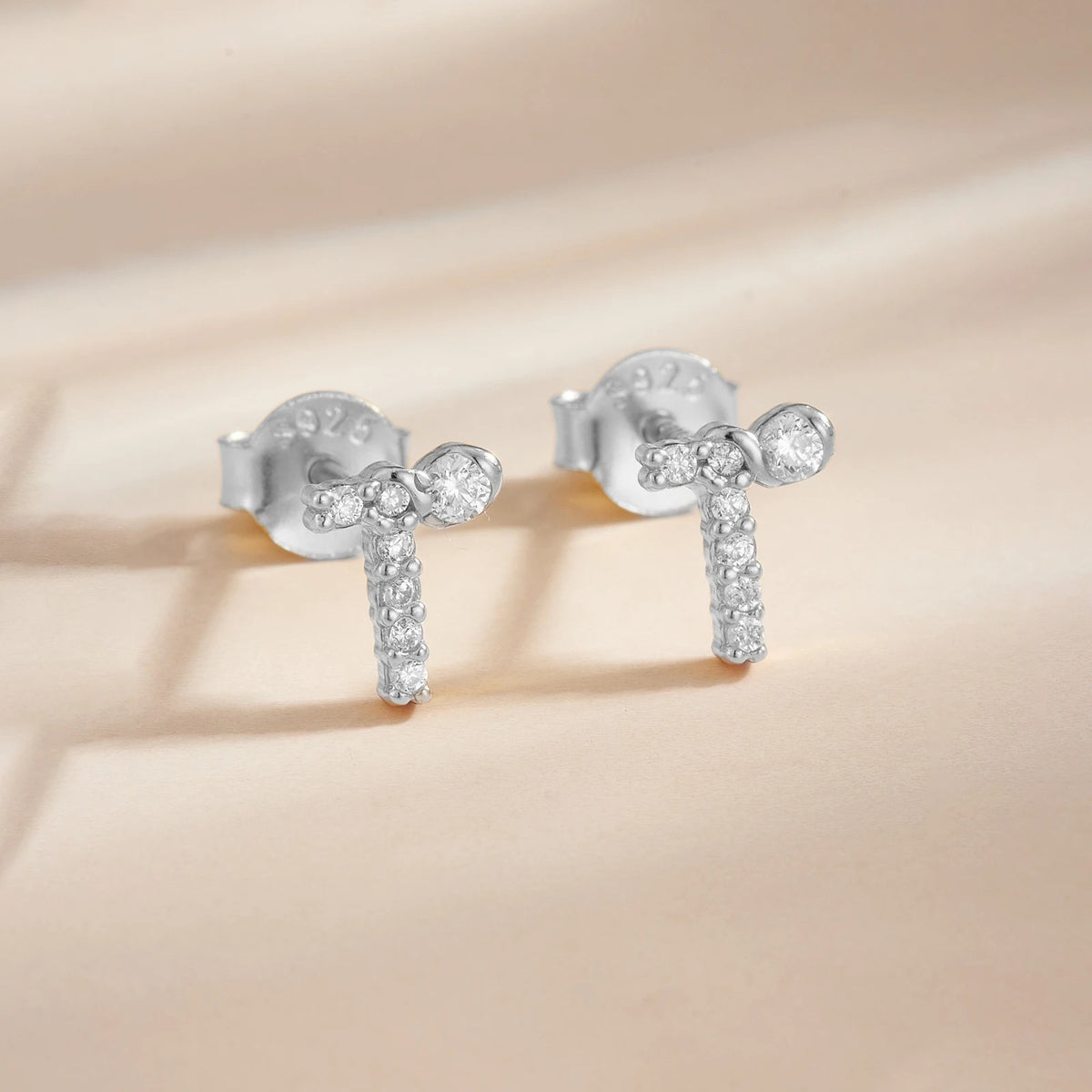 Rose Gold Crystal Initial Letter Stud Earrings