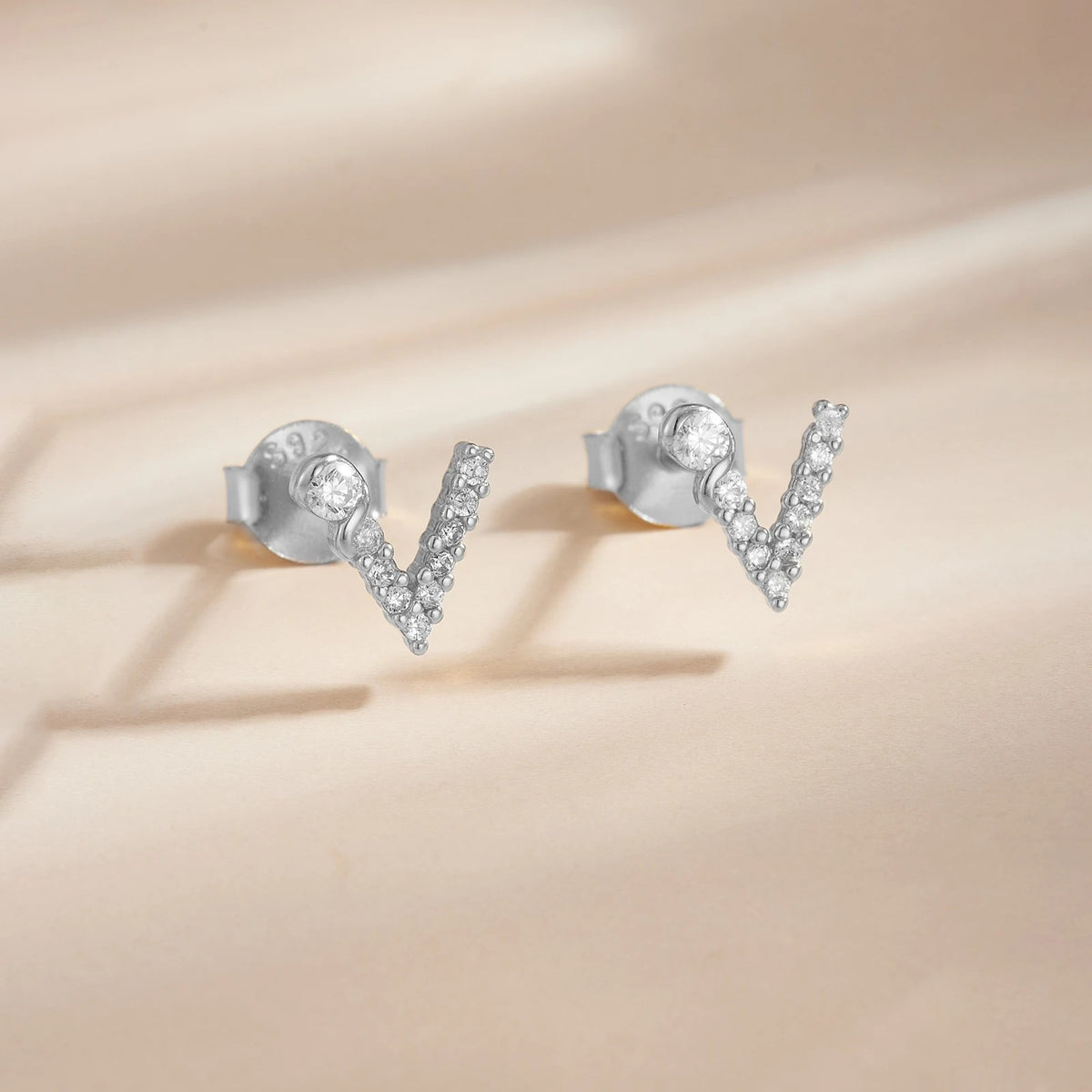 Rose Gold Crystal Initial Letter Stud Earrings